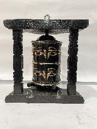 Wall Prayer Wheel With Mantra Inside, [oxidized With Carved Mantra]