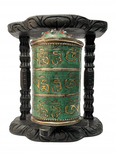 Wall Prayer Wheel With Mantra Inside, [with Carved Mantra, Stone Setting]