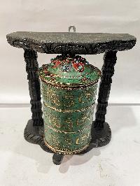 Wall Prayer Wheel With Mantra Inside, [with Carved Mantra, Stone Setting]