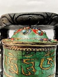 Wall Prayer Wheel With Mantra Inside, [with Carved Mantra, Stone Setting]