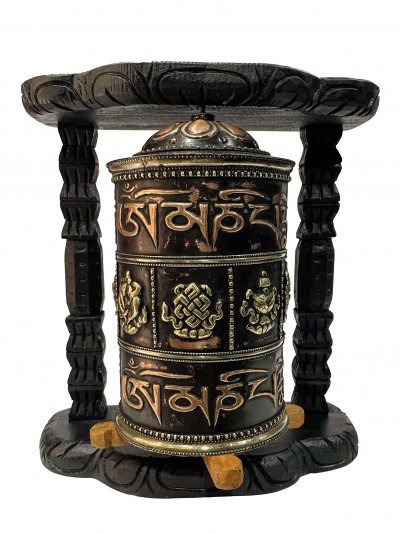 Wall Prayer Wheel With Mantra Inside, [with Carved Mantra, Ashtamangala]
