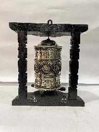 Wall Prayer Wheel With Mantra Inside, [with Carved Mantra, Ashtamangala]