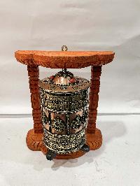 Wall Prayer Wheel With Mantra Inside, [with Carved Mantra, Ashtamangala, Stone Setting]