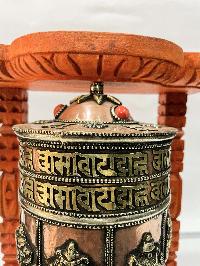 Wall Prayer Wheel With Mantra Inside, [with Carved Mantra, Ashtamangala, Stone Setting]