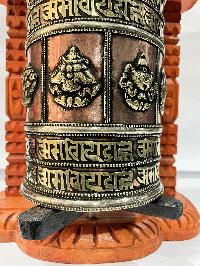 Wall Prayer Wheel With Mantra Inside, [with Carved Mantra, Ashtamangala, Stone Setting]