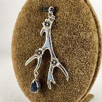 Designer Silver Of Blue Topaz Deer Antler Wth Flower Pendants