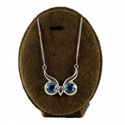 Designer Silver Blue Topaz Owl Head Pendants