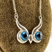 Designer Silver Blue Topaz Owl Head Pendants