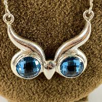 Designer Silver Blue Topaz Owl Head Pendants