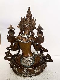 Buddhist Statue Of Green Tara, [silver And Chocolate Oxidized, Stone Setting]
