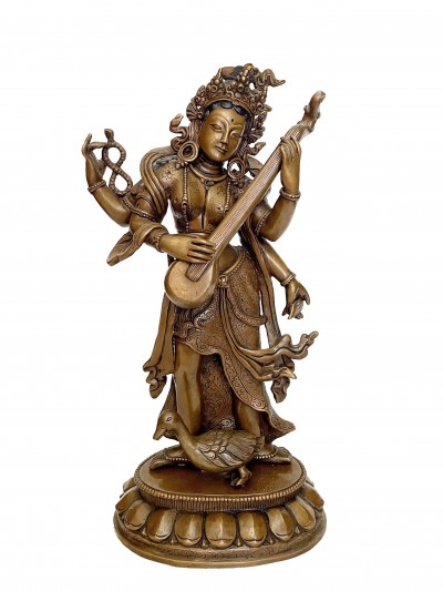 Buddhist Statue Of Standing Saraswati, [chocolate Oxidized]