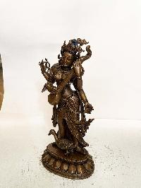 Buddhist Statue Of Standing Saraswati, [chocolate Oxidized]