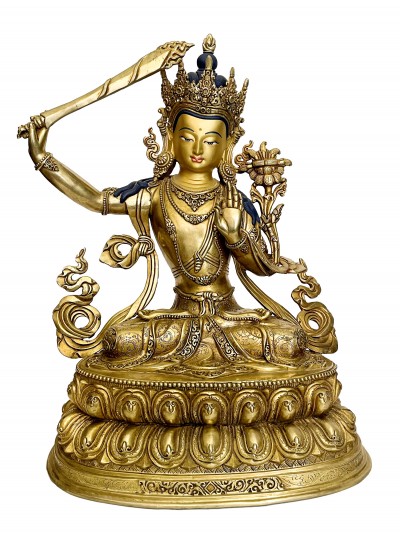 Buddhist Statue Of Manjushri, [full Gold Plated]