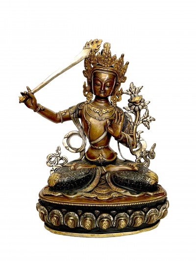Buddhist Statue Of Manjushri, [partly Gold Plated]