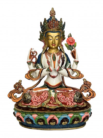 Buddhist Statue Of Chenrezig, [traditional Color, Face Painted]