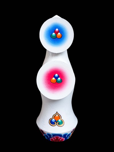 Buddhist Offering Item Of White Big Saljey Fruits Wooden Painted Torma, []