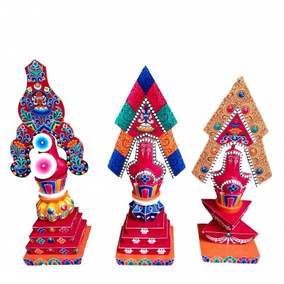 Buddhist Offering Item Of Wooden Painted Torma Set Of Bajra And Phurba, [10x10x40 Each]