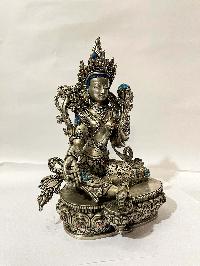 [master Quality], Buddhist Statue Of Green Tara, [silver Statue Stone Setting], [rare Find]