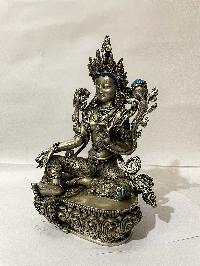 [master Quality], Buddhist Statue Of Green Tara, [silver Statue Stone Setting], [rare Find]