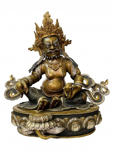 [master Quality], Buddhist Statue Of Yellow Jambhala, [partly Gold Plated With Silver], [rare Find]