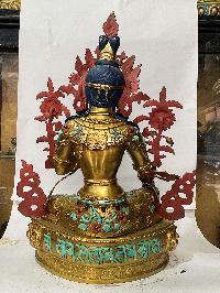 [master Quality], Buddhist Statue Of Green Tara, [full Gold Plated, Stone Setting, Face Painted], [rare Find]