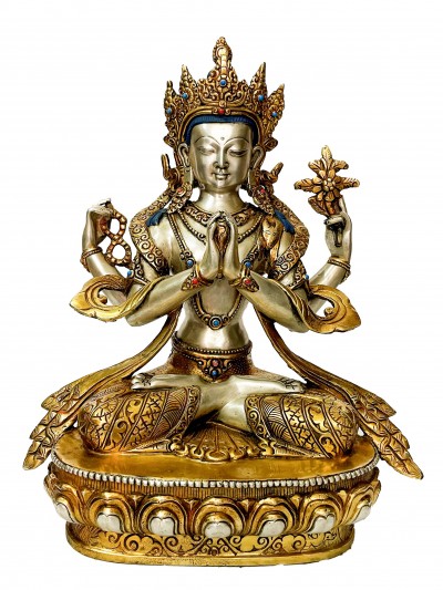 [master Quality], Buddhist Statue Of Chenrezig, [gold And Silver Plated], [rare Find]
