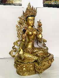 [master Quality], Hq, Buddhist Statue Of Green Tara, [full Fire Gold Plated, Face Painted]