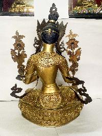 [master Quality], Hq, Buddhist Statue Of Green Tara, [full Fire Gold Plated, Face Painted]
