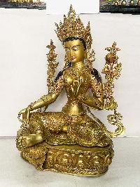[master Quality], Hq, Buddhist Statue Of Green Tara, [full Fire Gold Plated, Face Painted]