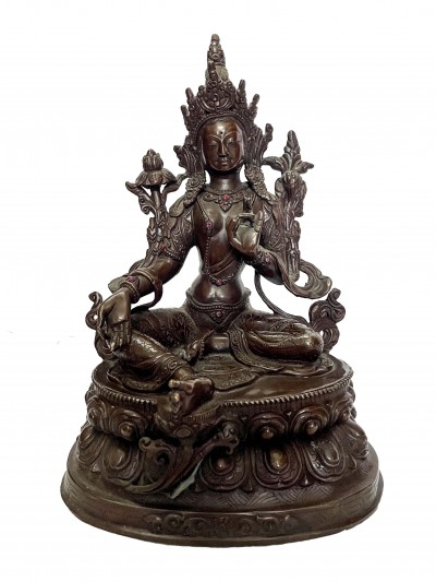 Hq, Buddhist Statue Of Green Tara, [chocolate Oxidized]