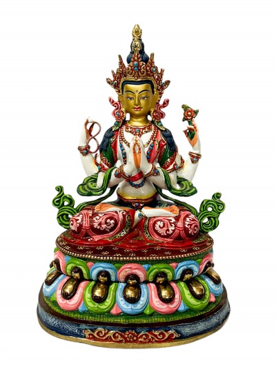 Hq, Buddhist Statue Of Chenrezig, [traditional Color, Face Painted]