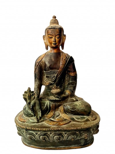 Hq, Buddhist Statue Of Medicine Buddha, [partly Gold Plated]