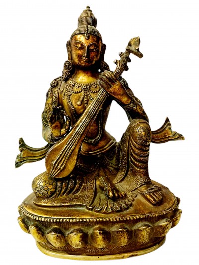 [master Quality], Hq, Buddhist Statue Of Saraswati, [gold Plated, Antique]
