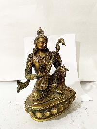 [master Quality], Hq, Buddhist Statue Of Saraswati, [gold Plated, Antique]