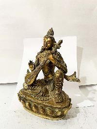 [master Quality], Hq, Buddhist Statue Of Saraswati, [gold Plated, Antique]
