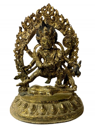 Hq, Buddhist Statue Of Akash Bhairav, [gold Plated, Antique], [rare Find]