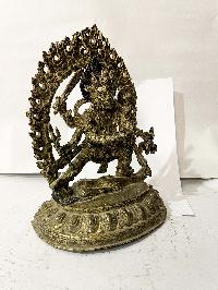 Hq, Buddhist Statue Of Akash Bhairav, [gold Plated, Antique], [rare Find]