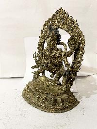 Hq, Buddhist Statue Of Akash Bhairav, [gold Plated, Antique], [rare Find]