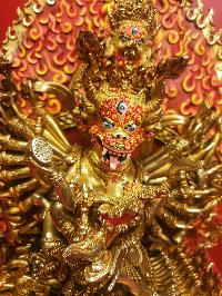 Buddhist Statue Of Yamantaka Vajrabhairava, [full Fire Gold Plated, Face Painted]