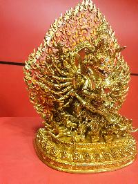 Buddhist Statue Of Yamantaka Vajrabhairava, [full Fire Gold Plated, Face Painted]