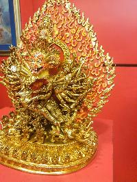 Buddhist Statue Of Yamantaka Vajrabhairava, [full Fire Gold Plated, Face Painted]