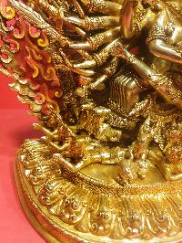 Buddhist Statue Of Yamantaka Vajrabhairava, [full Fire Gold Plated, Face Painted]