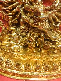 Buddhist Statue Of Yamantaka Vajrabhairava, [full Fire Gold Plated, Face Painted]