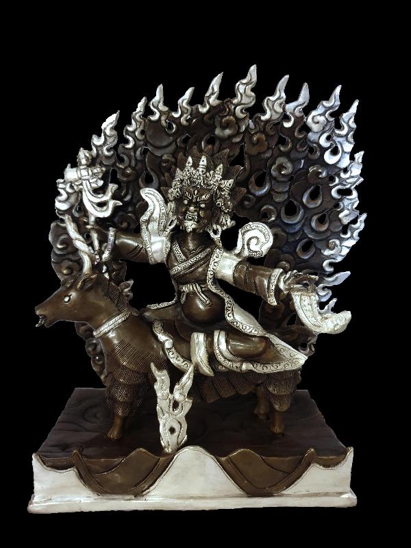 Buddhist Statue Of Tibetan Protector Deities, [silver And Chocolate Oxidized]