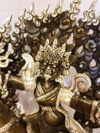 Buddhist Statue Of Tibetan Protector Deities, [silver And Chocolate Oxidized]