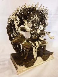 Buddhist Statue Of Tibetan Protector Deities, [silver And Chocolate Oxidized]