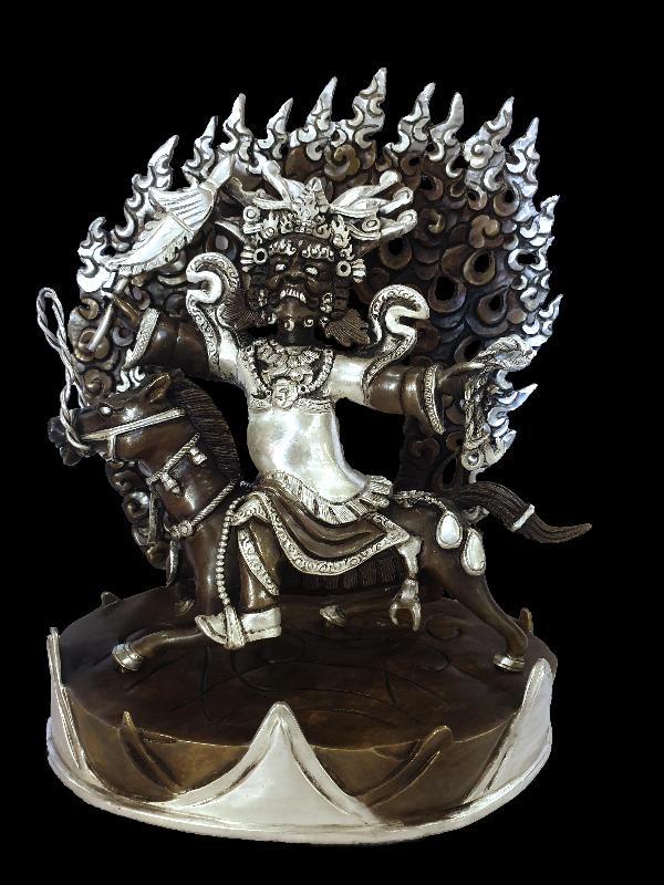 Buddhist Statue Of Tibetan Protector Deities, [silver And Chocolate Oxidized]
