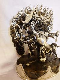 Buddhist Statue Of Tibetan Protector Deities, [silver And Chocolate Oxidized]