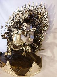 Buddhist Statue Of Tibetan Protector Deities, [silver And Chocolate Oxidized]