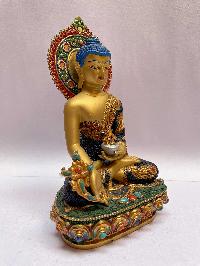 [master Quality], Buddhist Statue Of Medicine Buddha, [face Painted, Stone Setting, Partly Gold Plated]